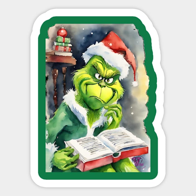 Grinch reads book Sticker by Viper Unconvetional Concept